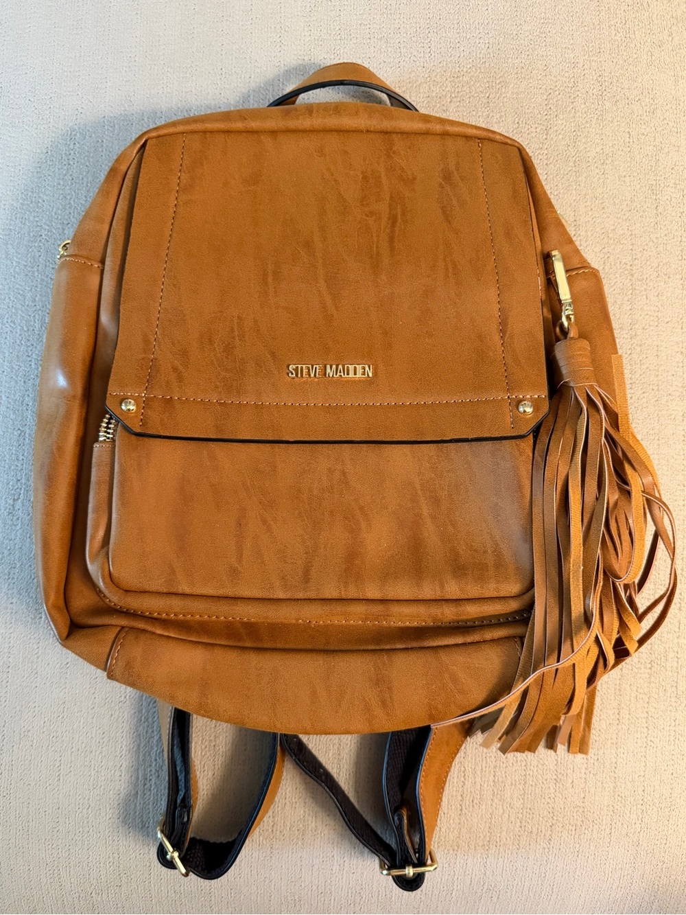 Steve Madden Cognac Fringe Faux-Leather Backpack